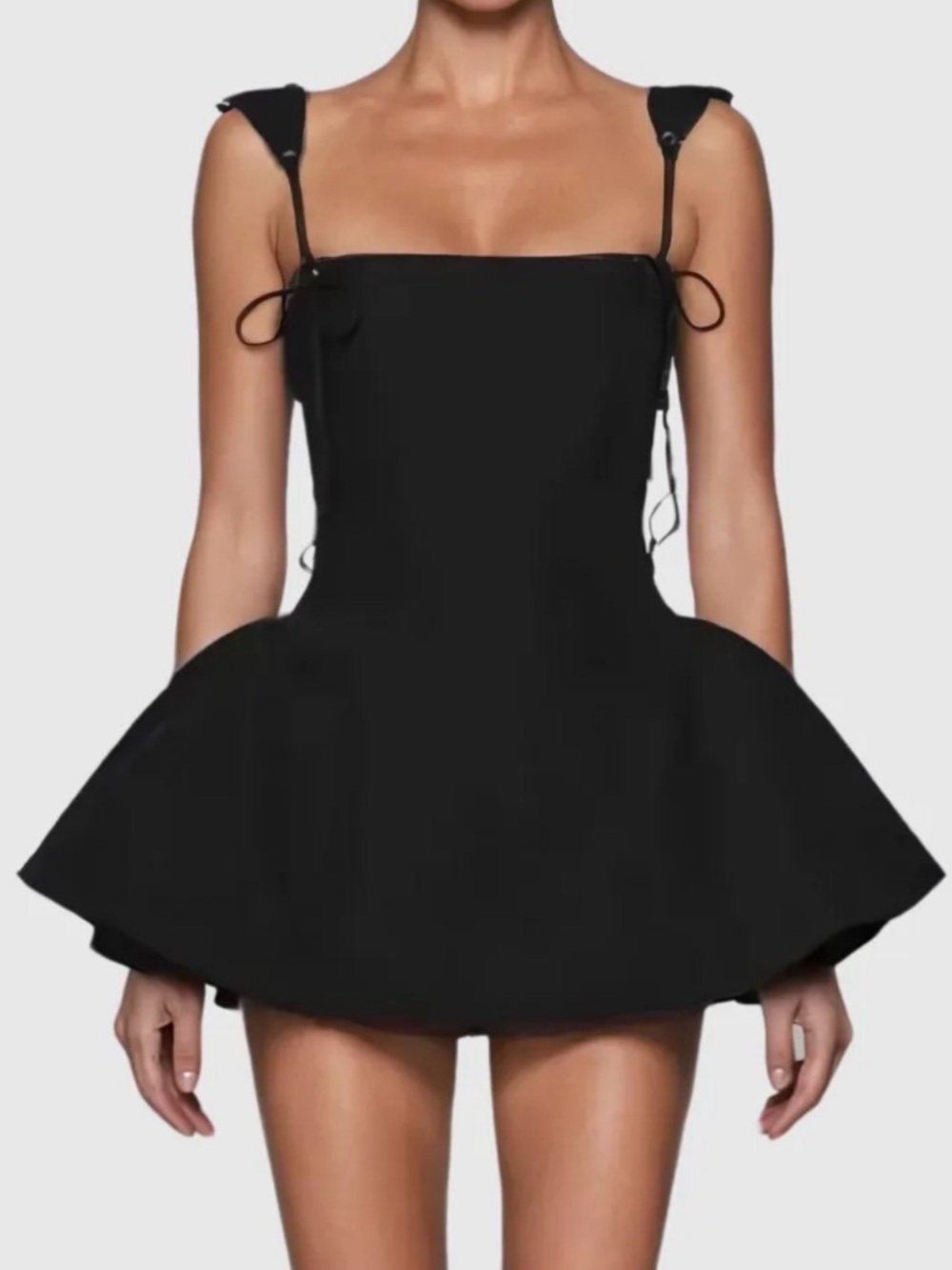 Innovare Denim Black Corset Lace Up Fit & Flare Mini Dress